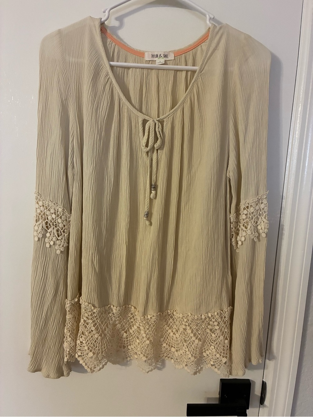 Taylor & Sage Cream Crochet-Trim Peasant Blouse